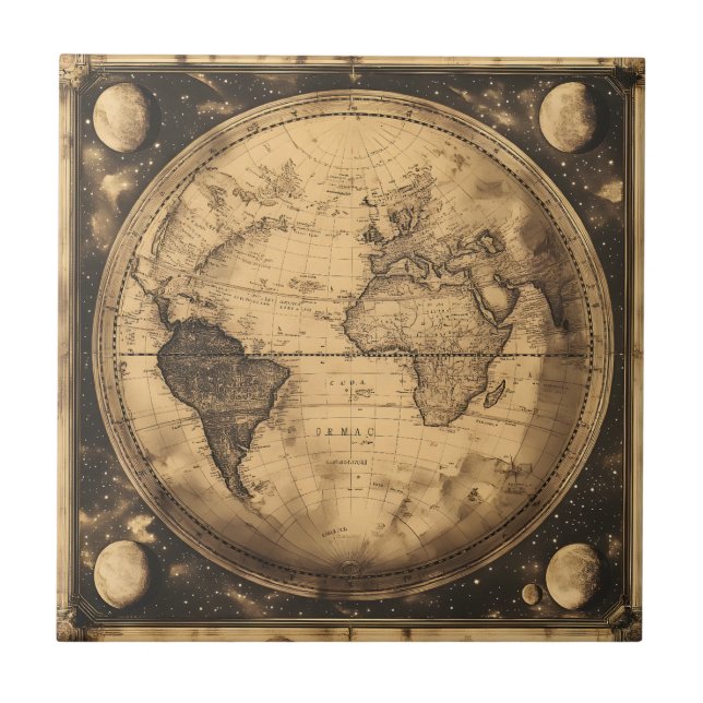 Carreau Rustic Vintage World Map Globe (6) (Devant)