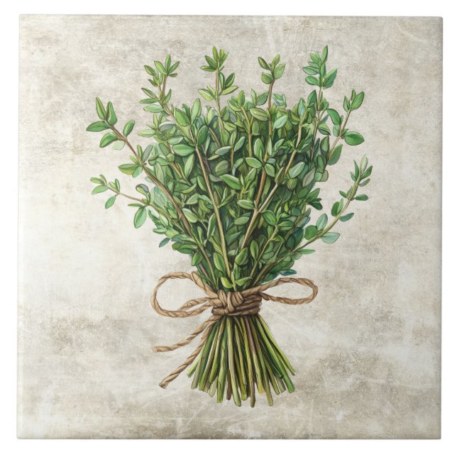 Carreau Rustic Watercolor Herbs with Twine Design (Devant)