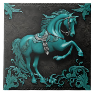 Carreau Rustique Cowboy Western Pays Turquoise Horse