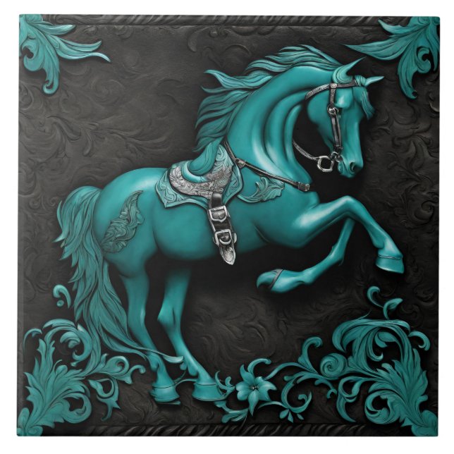 Carreau Rustique Cowboy Western Pays Turquoise Horse (Devant)