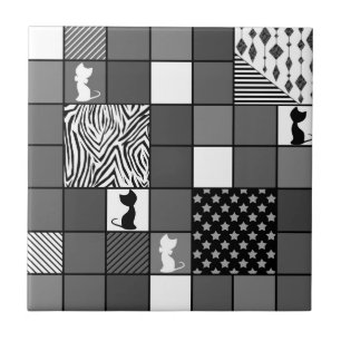 Carreau Rustique, Populaire, Noir et blanc, Patchwork, Sim