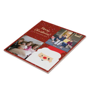 Carreau Rustique Rouge & Or Noël Père Noël et photo de fam