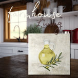 Carreau Rustique Toscane Huile d'olive bouteille aquarelle<br><div class="desc">Aquarelle olives & branches design dans un faux arrière - plan. Une bouteille d'huile d'olive a été ajoutée à ce design pour lui donner un look toscan. Mélangez et faites correspondre d'autres tuiles pour créer votre look parfait. 100% de satisfaction client avec "Zazzle" tous les jours.</div>