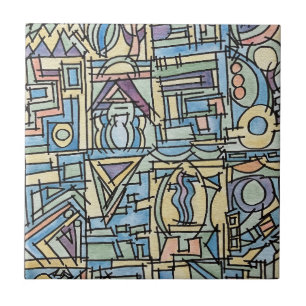 Carreau Rythme en bleu - Art géométrique moderne aquarelle