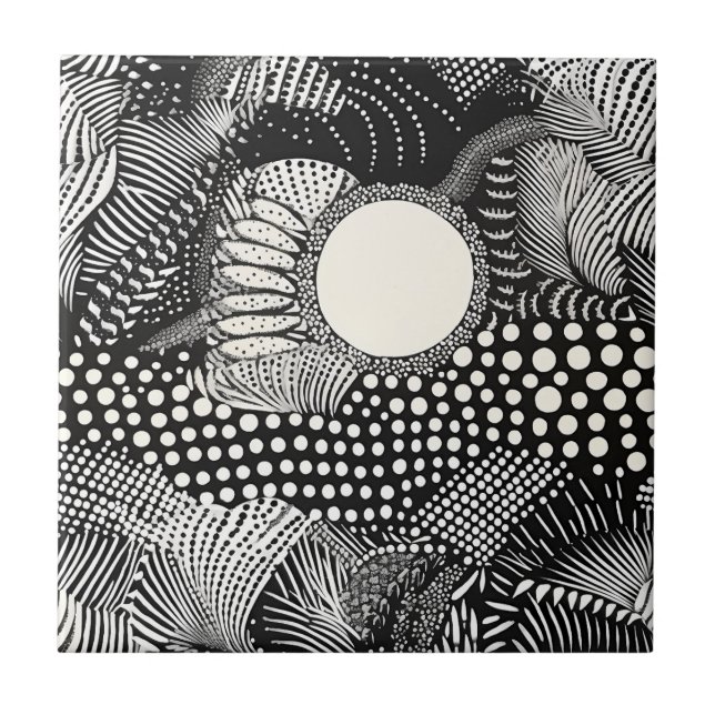 Carreau Rythme en noir et blanc – Abstrait monochrome (Devant)
