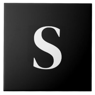 Carreau S Monogramme initial blanc sur noir