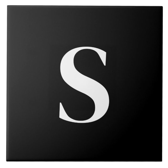Carreau S Monogramme initial blanc sur noir (Devant)