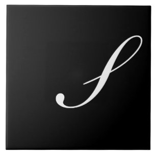 Carreau S Monogramme initial blanc sur noir