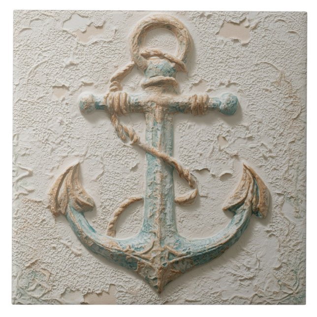 Carreau Sable rustique et ancre côtière aqua (Devant)