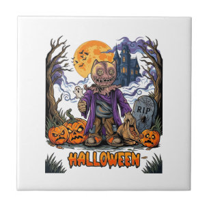 Carreau Sac de bonbons épouvantail d'Halloween Citrouilles