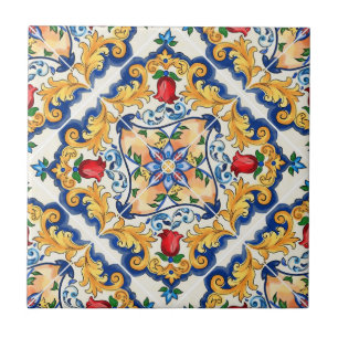 Carreau Saffron Rouge Floral Sicilien Majolica Méditerrané