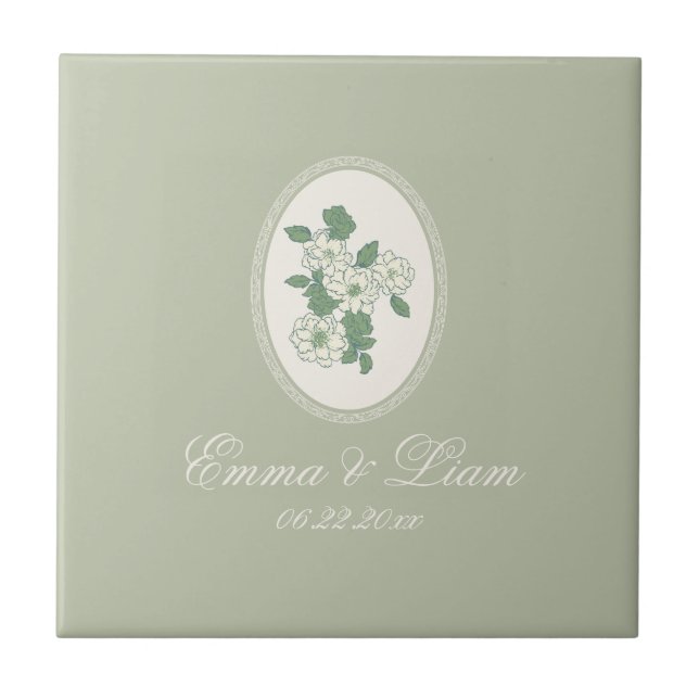 Carreau Sage Green Custom Wedding Ceramic Tile (Devant)