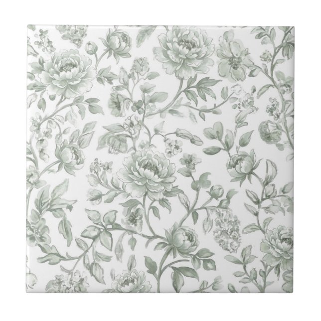 Carreau Sage Green Floral Vintage Toile Pattern  (Devant)