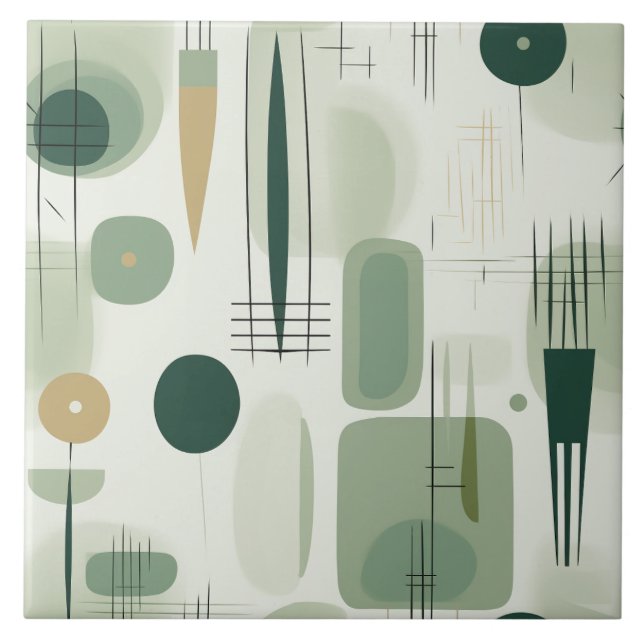 Carreau Sage Green Mid Century Moderne Abstrait (Devant)