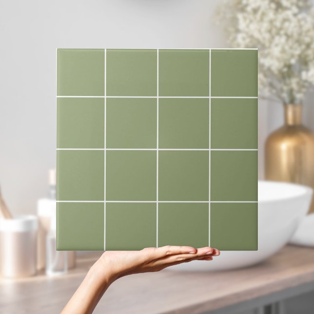 Carreau Sage Green Preppy Moderne Simple Grille géométriqu (Sage Green Preppy Modern Simple Geometric Grid Tile
)