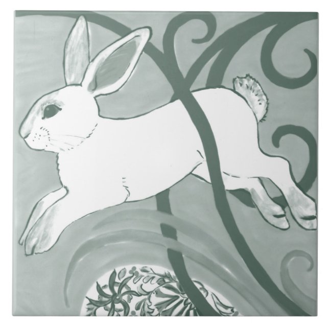 Carreau Sage Green Rabbit Art Déco Bunny Motif unique (Devant)