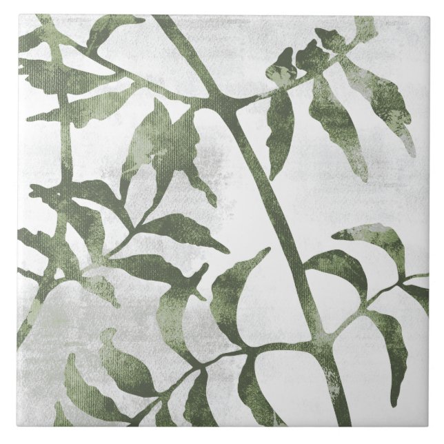 Carreau Sage Olive Green Painterly Botanical Art 08 (Devant)