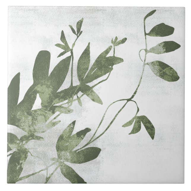 Carreau Sage Olive Green Painterly Botanical Art 09 (Devant)