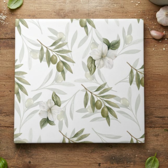 Carreau Sage Olives À l'Aquarelle Intemporel Chic (Créateur téléchargé)