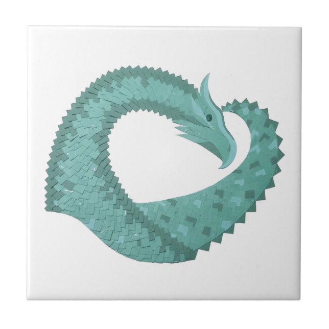 Carreau Sage vert coeur dragon sur blanc (Devant)