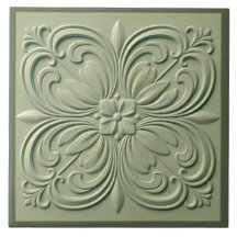 Sage Vert Floral Faux Relief Décor
