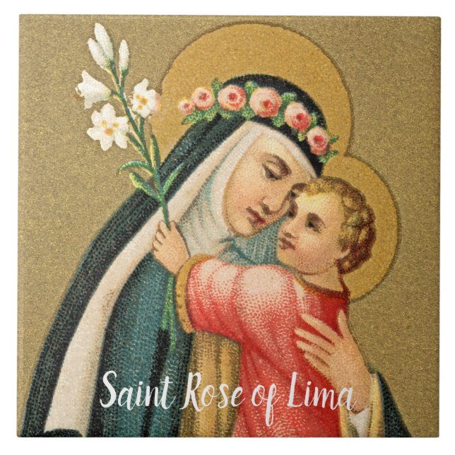 Carreau Saint Rose de Lima et le Christ Enfant (M 023) (Devant)