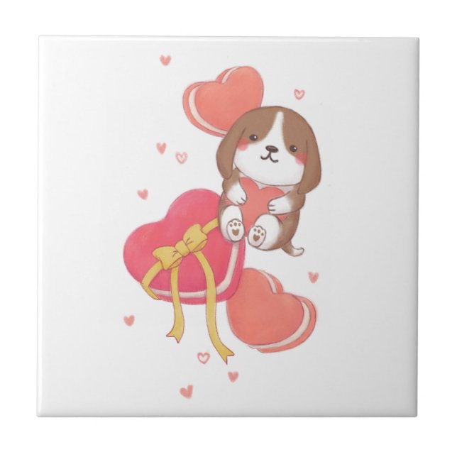 Carreau Saint Valentin : Beagle & Macarons (Devant)