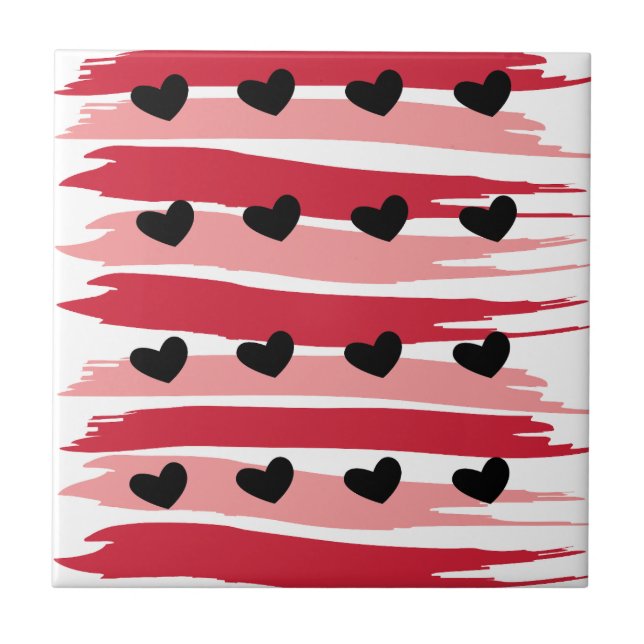 Carreau Saint-Valentin Cœurs Noirs Bandes Roses Rouges (Devant)