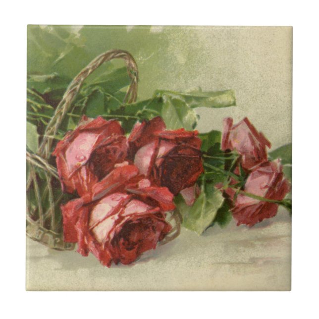 Carreau Saint-Valentin d'amour vintage, roses rouges cramo (Devant)