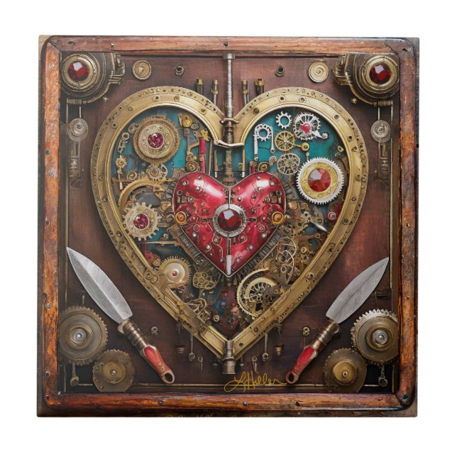 Carreau Saint-Valentin Guerrier Steampunk Rubis Et Poignar (Devant)