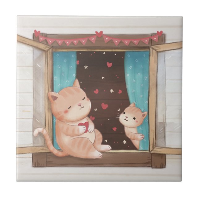 Carreau Saint-Valentin : Illustration des chats et des coe (Devant)
