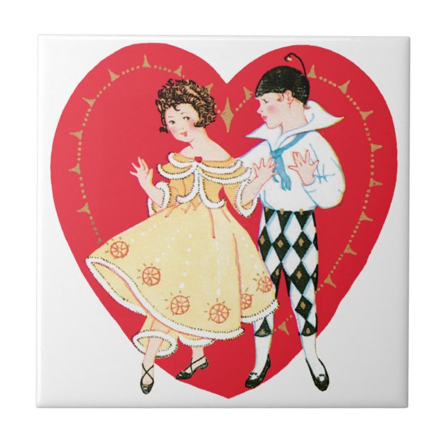 Carreau Saint-Valentin rétro, Arlequin et cœur vintage (Devant)