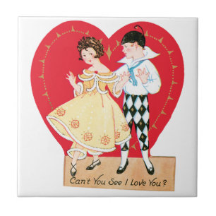 Carreau Saint-Valentin Rétro, Arlequin Vintage et Cœur