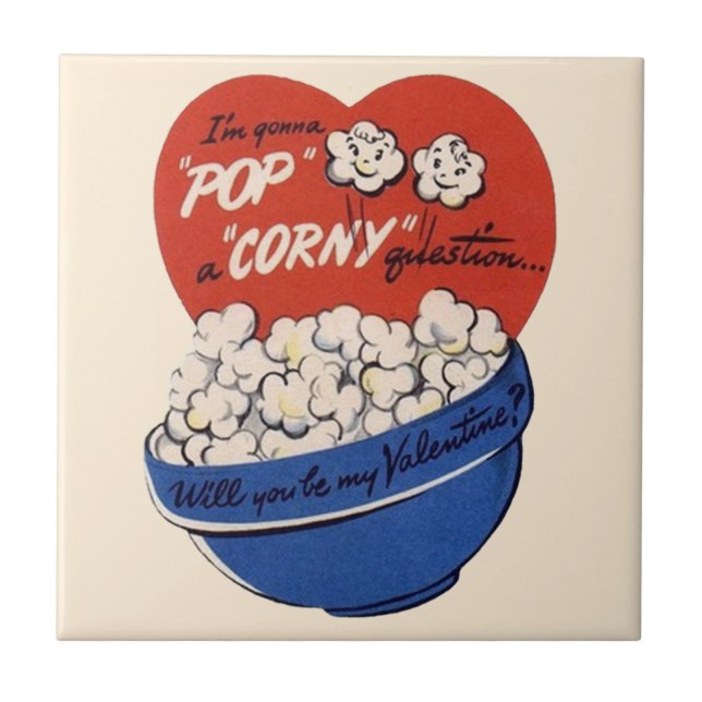 Carreau Saint-Valentin Rétro, Popcorn Pose une Question Ri (Devant)