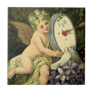 Carreau Saint-Valentin victorien, oiseaux de l'amour d'ang