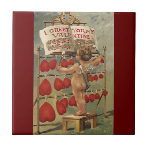 Carreau Saint-Valentin victorien vintage, Cupidon et cœurs
