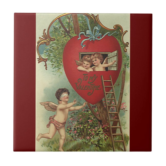 Carreau Saint-Valentin victorienne vintage avec chérubins  (Devant)
