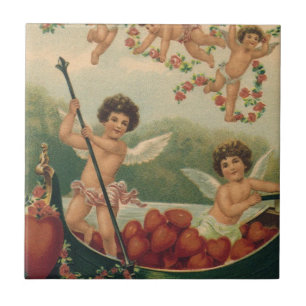 Carreau Saint-Valentin vintage, chérubins victoriens dans