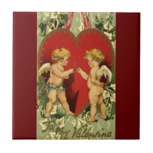 Carreau Saint Valentin vintage, Cherubs à faire un voeu