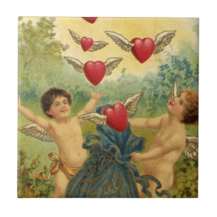 Carreau Saint-Valentin vintage, cœurs de chérubins victori