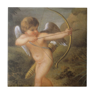 Carreau Saint-Valentin vintage, Cupidon avec arc et flèche