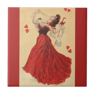 Carreau Saint-Valentin vintage, Dame de la danse Cœurs rou