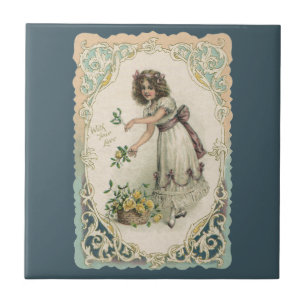 Carreau Saint-Valentin vintage, fille victorienne avec des