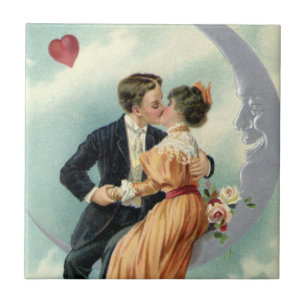 Carreau Saint-Valentin vintage victorien Baiser sur la Lun