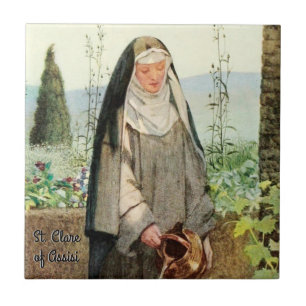 Carreau Sainte Claire d'Assise Arrosant des Fleurs (M 065)