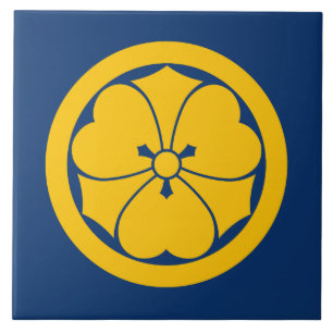 Carreau Sakai Mon japonais samouraï clan jaune sur bleu