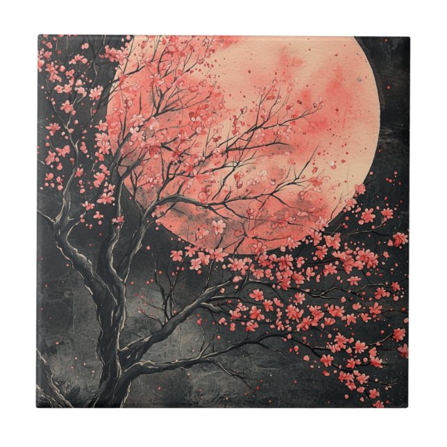Carreau Sakura Lavis d'encre sous la Lune de sang (2) (Devant)