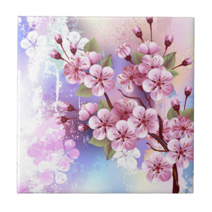 Carreau Sakura rose sur la peinture Arrière - plan