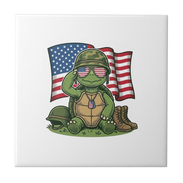 Carreau Salut de tortue patriotique Vector Design_1 (Devant)