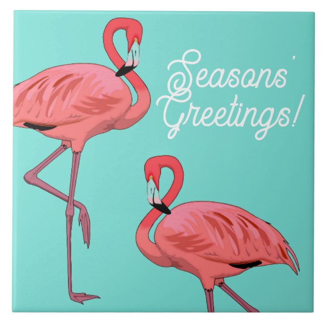 Carreau Salutations de saison Flamants tropicaux Décoratif (Devant)
